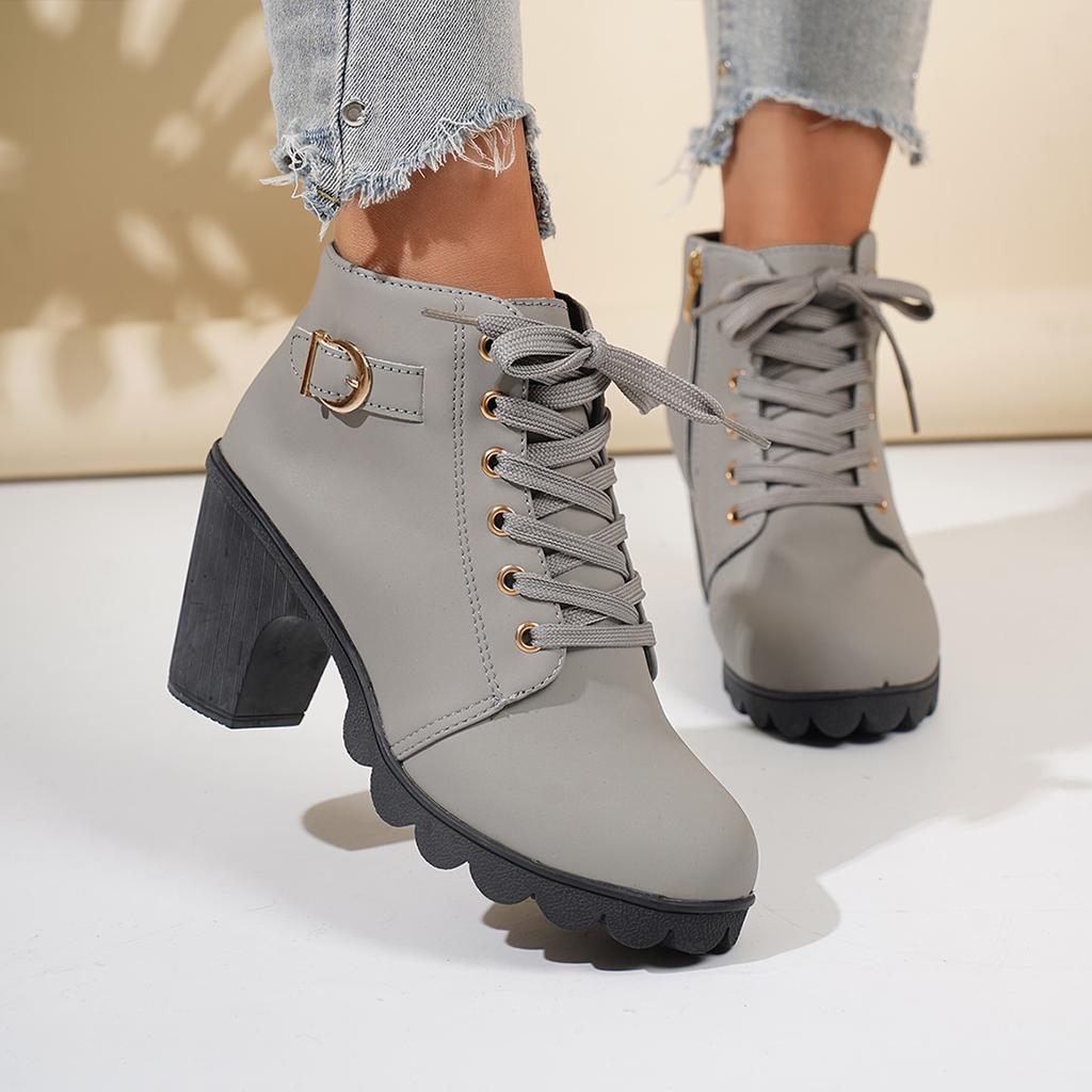 New Women Ankle Boots High Quality Lace-up Boots Ladies Comfortable High Heels Shoes for Women Spring Winter Women Pumps
