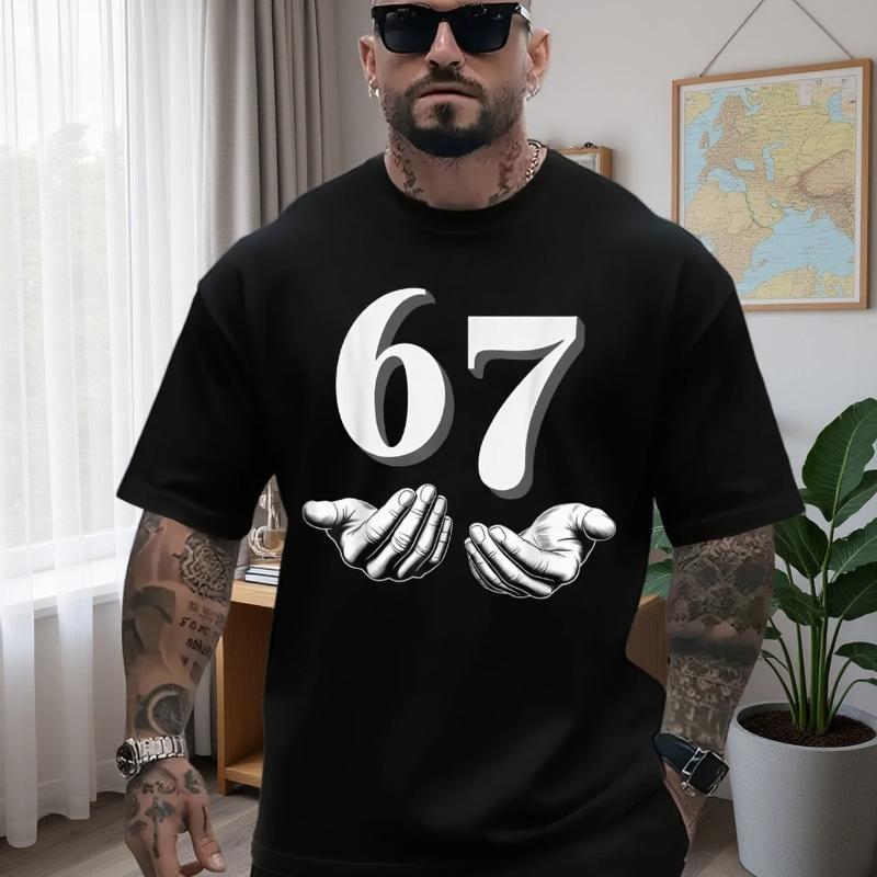 

Чоловіча Графічна Футболка Six Seven 6 7 - Дизайн з Числом 67 та Жестом Великий палець вгору , & Вуличний Стиль Повсякденна XS чорний