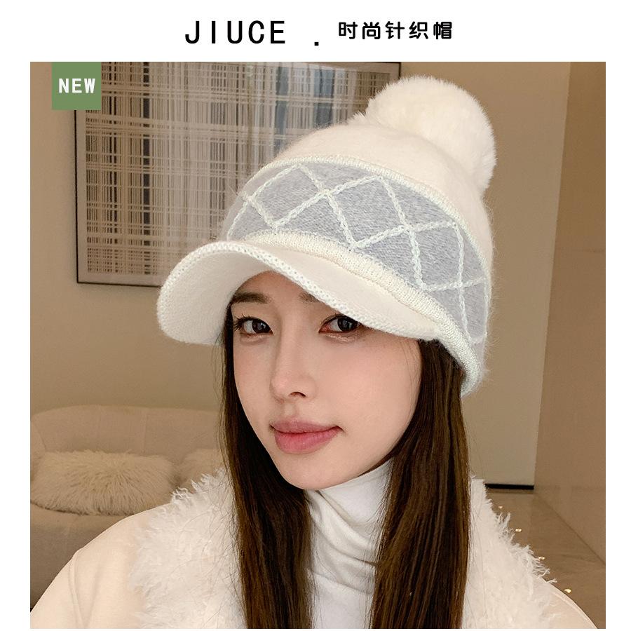 Thickened Color-splicing Rabbit Hair Baseball Cap Female Winter Fashion  Warm Cap