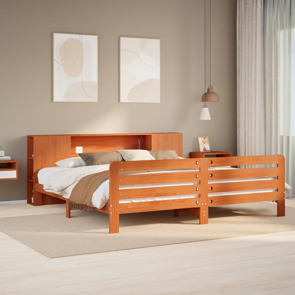 Solid Wood Bed without Mattress Wax Brown 180x200 cm Pine Wood
