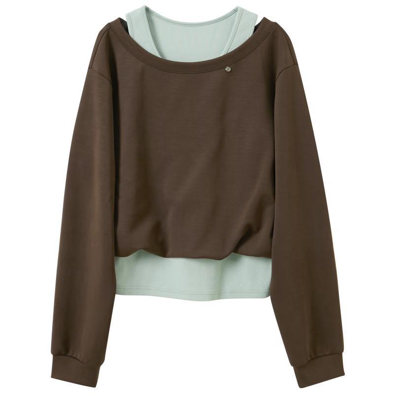 Sancai 2026 Spring Color-block Faux Two-Piece Round Neck Sweatshirt M