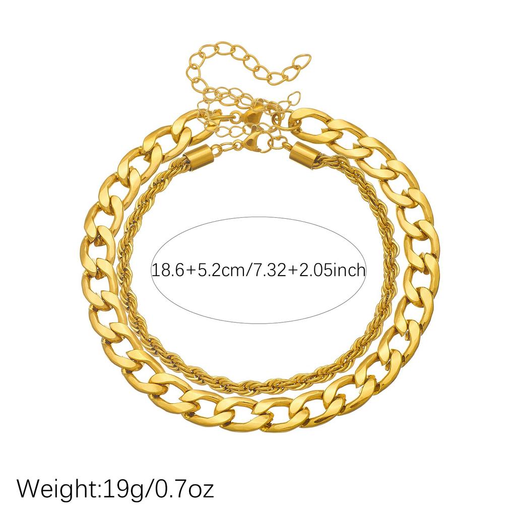 European and American Stainless Steel Gold-plated Bracelet, Fashionable Punk Unisex Style, Double-layer Stacked Chain Jewelry Two-piece Set for Women