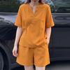 Women Short Sleeve Blouse and Shorts Summer Two Piece Suit Sets