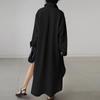 New Women's Solid Color Long Sleeve Irregular Slit Cotton Linen Dress