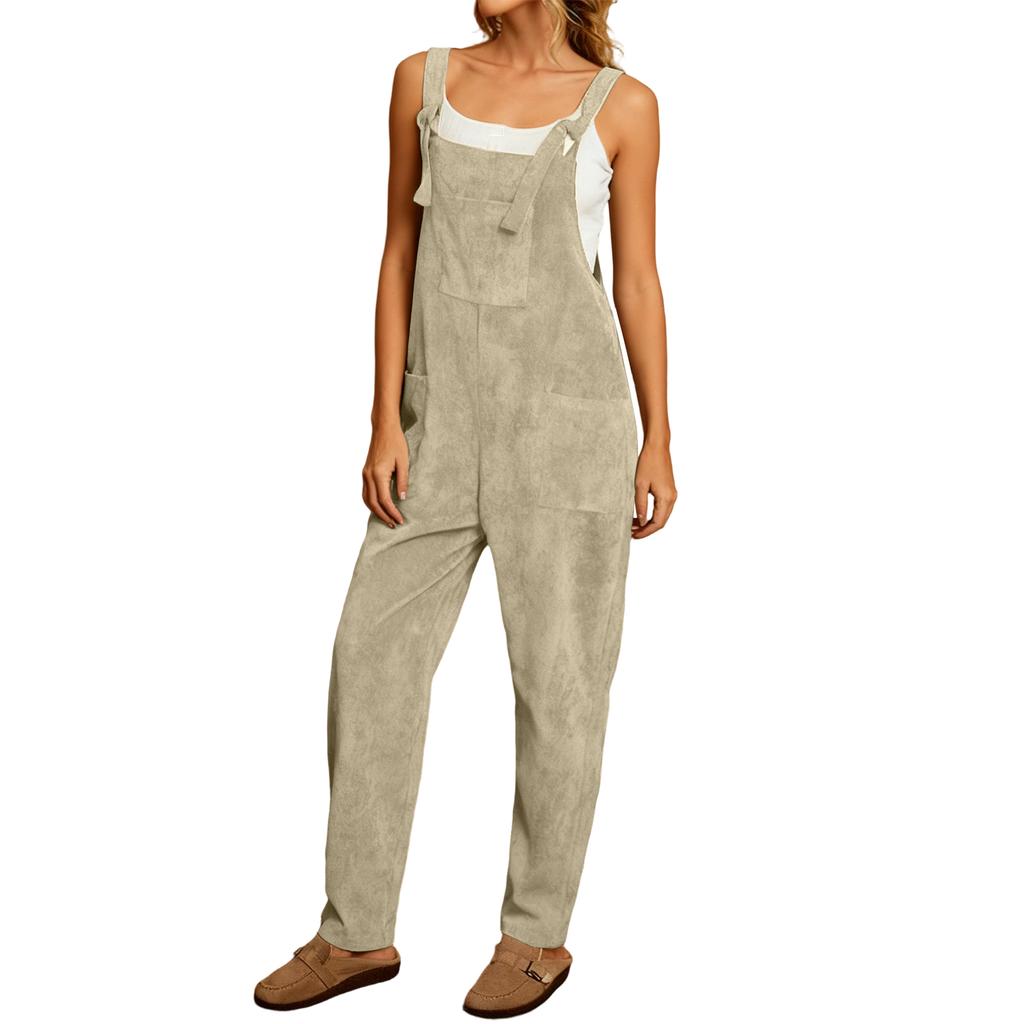 Damen einfarbiger Cord Latzhose mit weitem Bein ärmellose Weste Tasche lässiger Jumpsuit