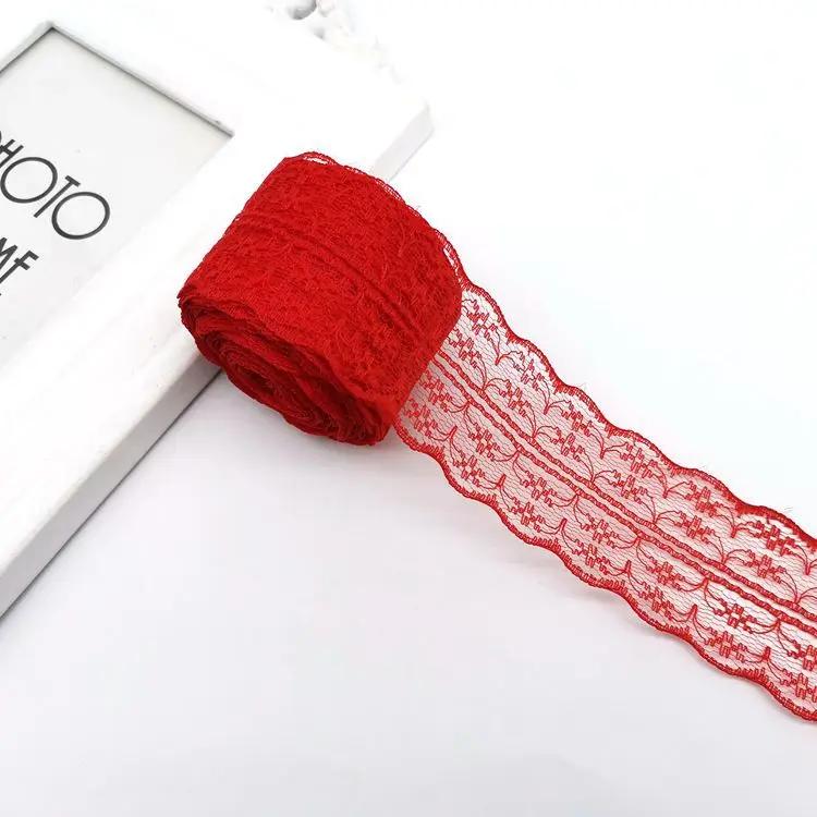 10Meters/Roll 4.5CM Red Black Blue Embroidery Lace Ribbon DIY Apparel Sewing Fabric Wedding Christmas Halloween Gift Decoration