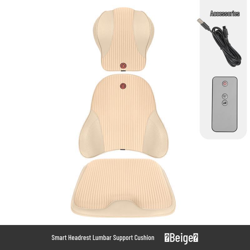 Electric Massage Lumbar Support Pillow - Memory Foam Car Seat Cushion with Remote Control.