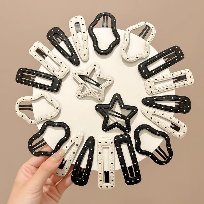 Clips de păr stea cu buline alb-negru pentru femei - Clips drăguț pentru breton lateral, Clips nor BB, Ac de păr pentru frunte și păr rebel