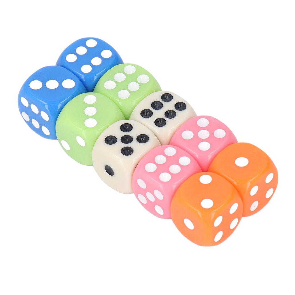 30PCS Colored Dice Set Plastic 6 Sided Standard Game Dice for Kids Classroom Math Learning White Blue Orange Pink Green