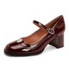Retro Mary Jane shoes one-word buckle with thick heel high heels, new spring and autumn light mouth medium heel single shoes