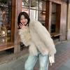 Winter New Elegant Long Sleeve Fox Fur Jackets Women Fashion Vintage Slim Plush Warm Casual Coats Women Solid Loose Office Ladies Jacket Tops 25879