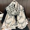 New simple temperament camellia imitation silk scarf personalized versatile brocade long scarf for mother and elders gifts