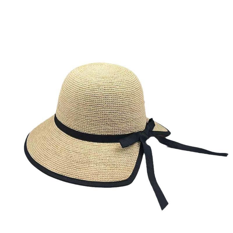 Hepburn wind raffia hat women's summer Japanese sun hat vacation beach hat sun hat women's UV protection versatile