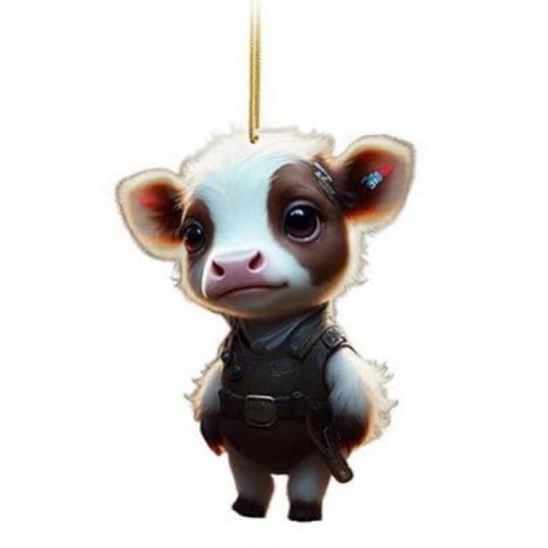 Cartoon Cow Endearing Car Ornament Acrylic Hanging Pendant For Vibrant Car Interiors