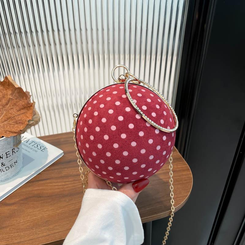 Handheld Round Ball-shaped Bag with Trendy Polka Dots for Ladies, with A Crossbody Chain Strap, Women's Bag