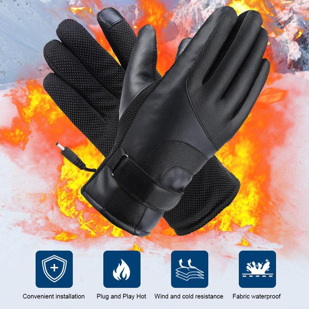 Thermische Winddichte Fahrradhandschuhe 12V Verdickte Warme Muffen Wasserdicht Outdoor Warmhalten Guantes PU-Leder für Schneemobil Motorrad