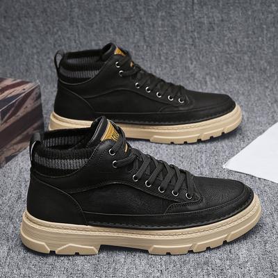 Autumn Men's Thick-soled High-top Tooling Shoes Trendy British Versatile Casual Short Boots Live Outdoor Leather Martin Boots