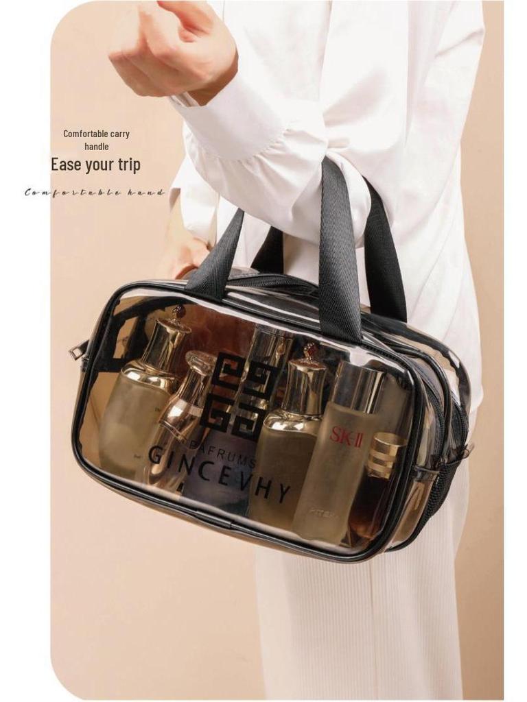 Double-Layer Wet/Dry Large-Capacity Transparent PVC Makeup Travel Bag