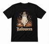 Cute Ghost Boho Ghost Witchy Spooky Fall Halloween Graphic Tee Black T-shirt
