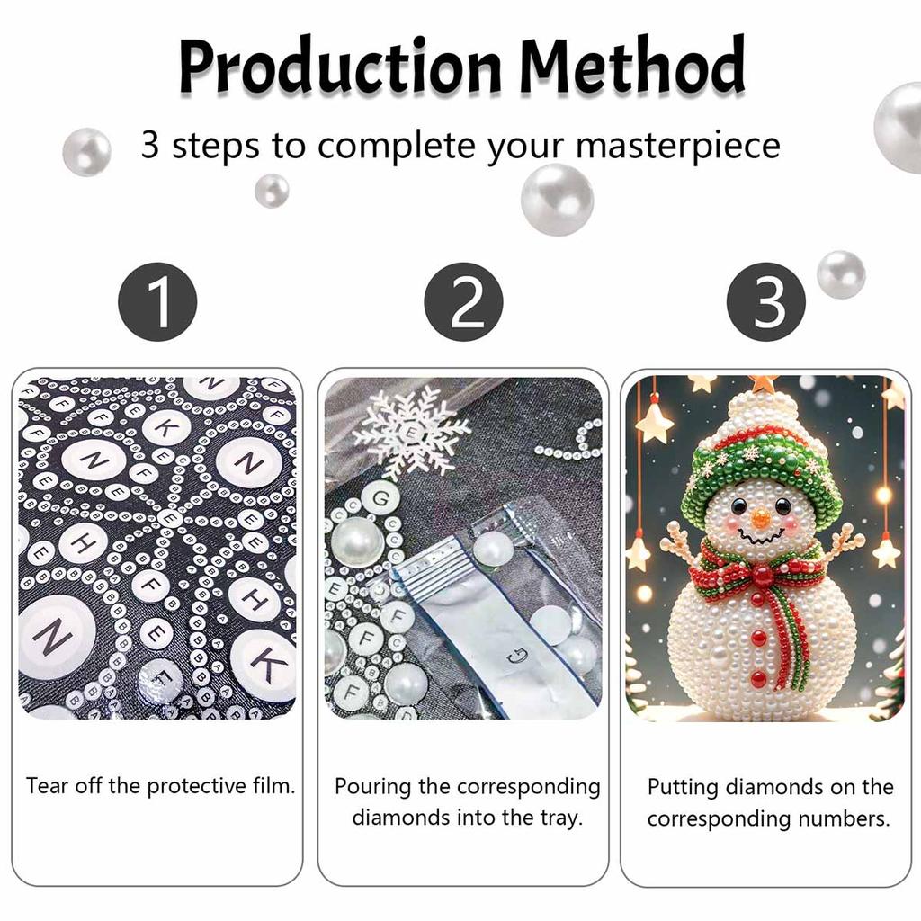 Pearl Painting DIY Kit Festive Snowman Frameless Handmade Bead Canvas Art Creative Leisure Craft for Bedroom Living Room Decor