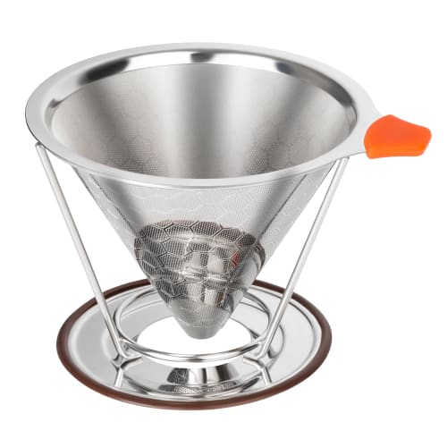 Moniko Coffee Dripper, Separate Stainless Steel Filter, Dual-Layer Mesh Coffee Filter, Paperless, Conical, Lightweight, Reusable, 1-4 Cups