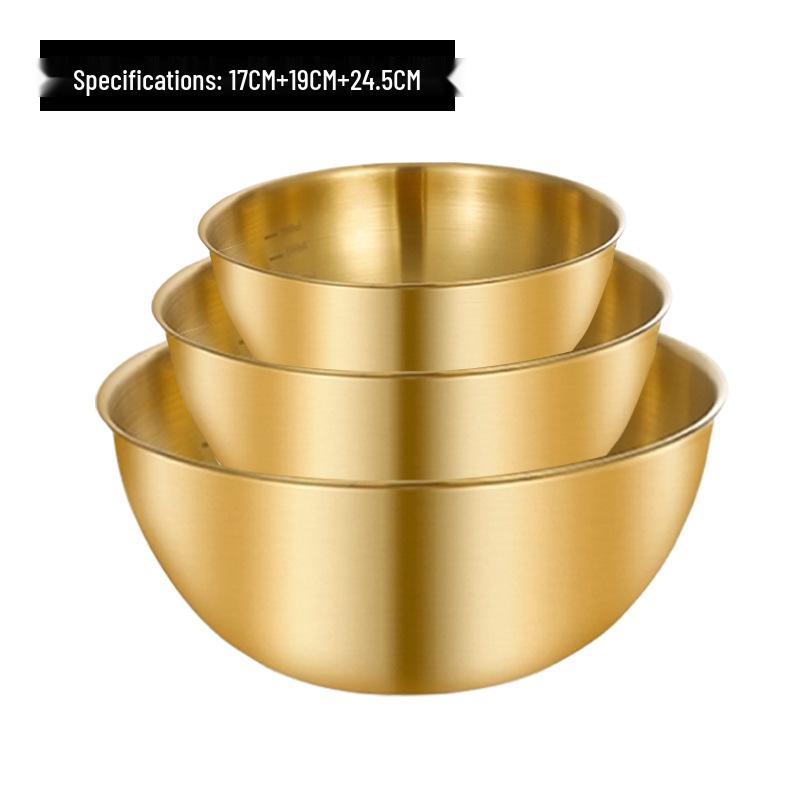304 Edelstahl Rührschüssel im japanischen Stil mit Skala für Salat, Eierschlagen, Backen und Teigmischen - Goldfarbenes Finish