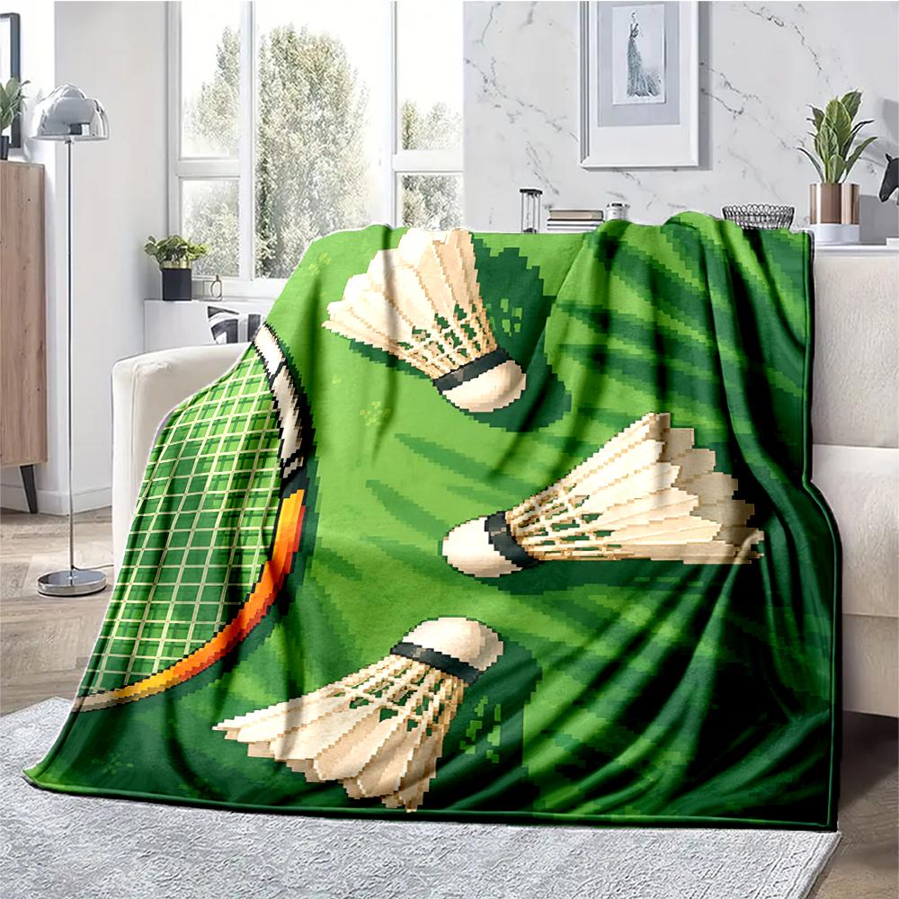 badminton Theme Printed Blanket - Perfect for Couch, Bed, Travel & Outdoor Use | Machine Washable, Cozy & Durable.