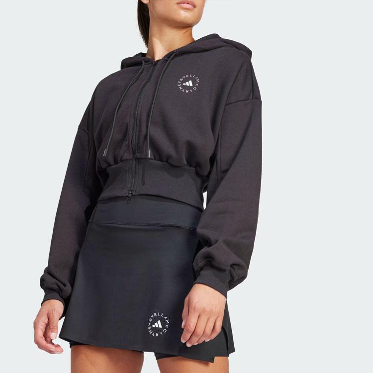 Adidas X Stella McCartney Collaboration Sportswear Cropped Hoodie Solid Logo Short Sleeve Hooded Sweatshirt Women Hoodies Black IN3637