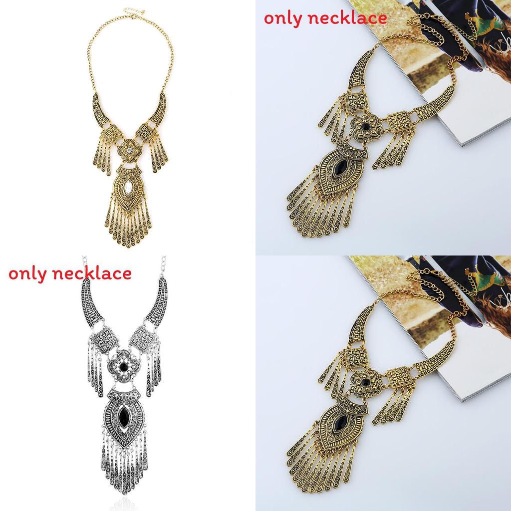 Ethnic Style Simulation Gemstone Decoration Women Necklace With Tassel Design For Spring Trend Followers