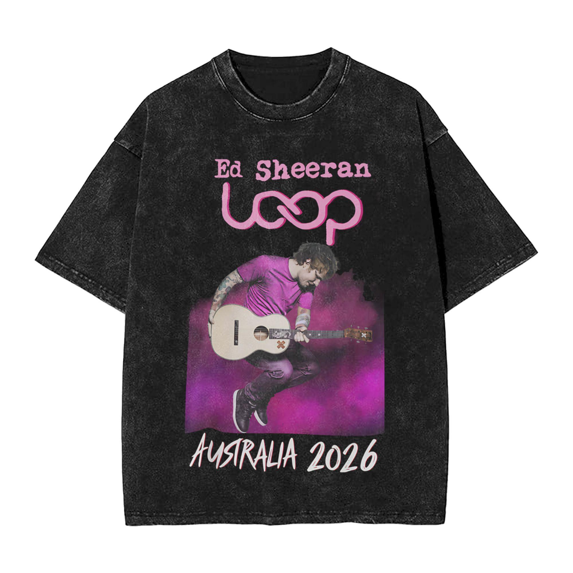 Graphic Printed Ed Sheeran LOOP Tour Washed T Shirts Outfit Harajuku T-Shirts for Men Women Tee S разноцветный
