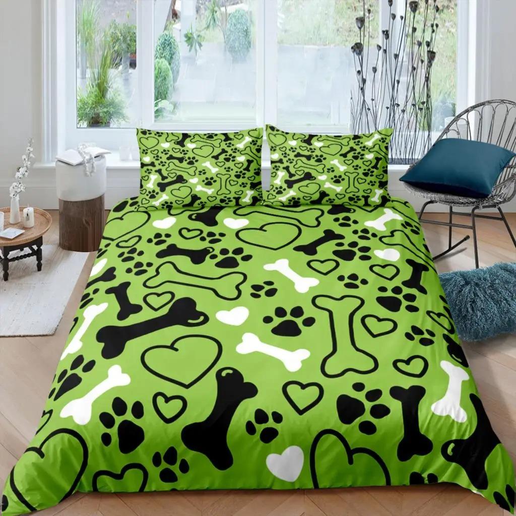 Home Living Luxury 3D Dog Paw Print Bedding Set Bone Duvet Cover Pillowcase Queen and King EU/US/AU/UK Size Comforter Bedding