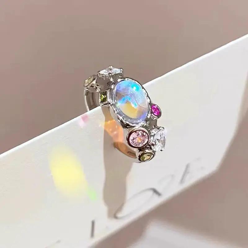 

Vintage Irregular Matte Colored Zircon Heart Rings for Women Cute Natural Stone Opal Crystal Adjustable Rings Punk Jewelry Gift resizable