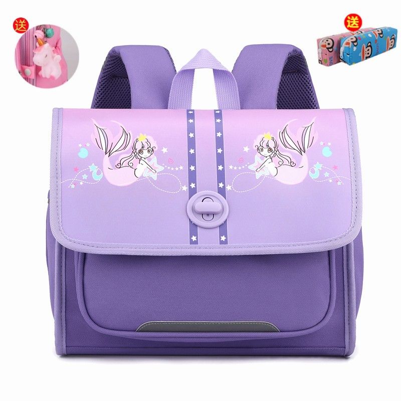 

Horizontal Primary School Student Schoolbag Female Grade One Two Three to Six Boy Lightweight Burden Alleviation Spine Protection Cute Kids Backpack Purple Mermaid (Kindergarten) Unicorn + Pencil Bag