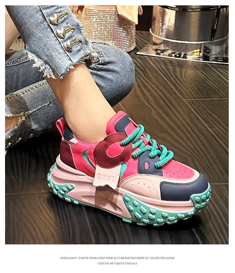 Dad Shoes Women's 2026 Autumn New Thick soled Leather Sports and Leisure Shoes Breathable Inner Height Increasing Women's Shoes