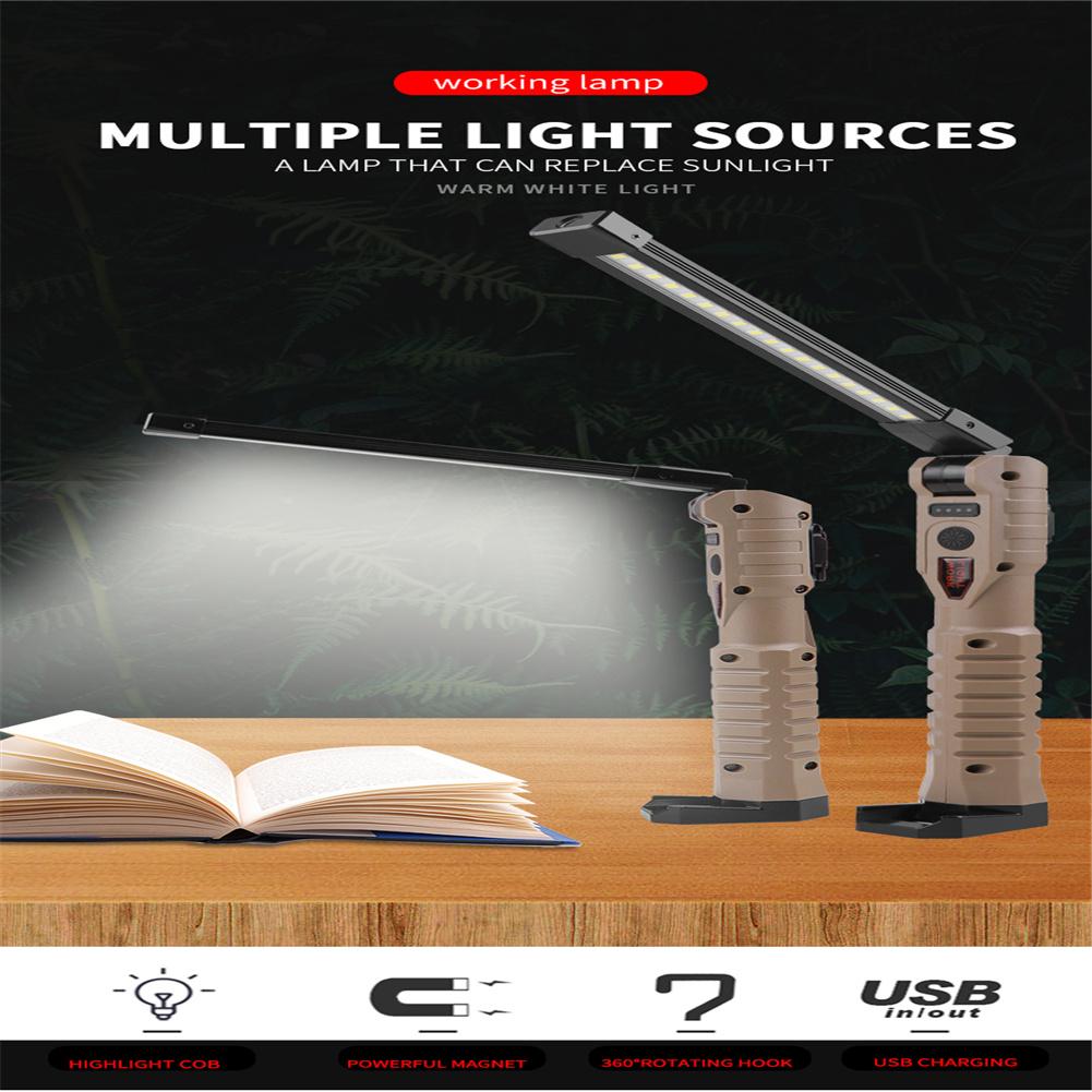 Foldable Led Work Light Hand-held 180 Degree 300-500lm Ipx4 Waterproof Type-c Rechargeable Lamp