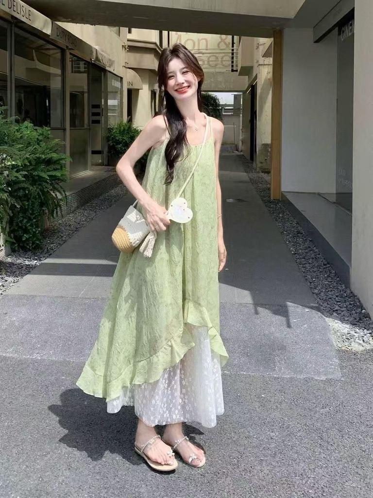 Stunning 2025 Summer French Niche Double-Layered Floral Mesh Dress for Women