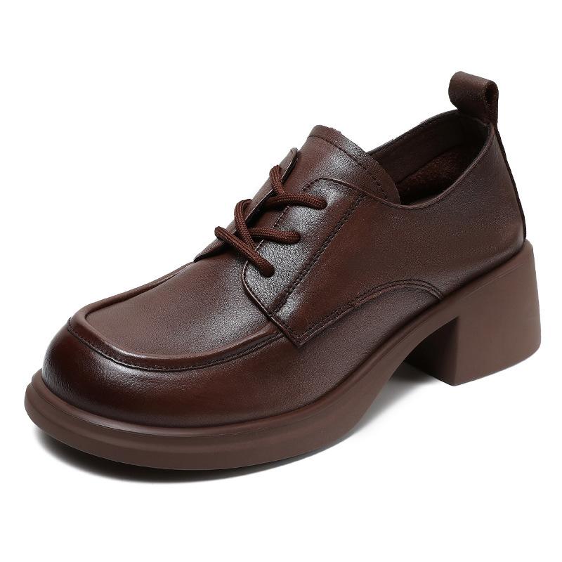 

Высокие каблуки 2026 Весна-Осень новая натуральная кожа грубая подошва обувь кожаная обувь для женщин 35 коричневый