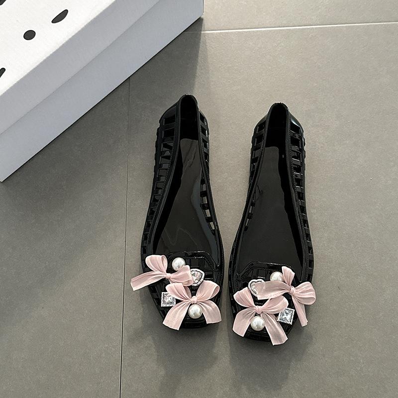 

2025 лето новые модные универсальные туфли с бантом и кристаллами женские корейская версия туфли-лодочки удобные римские сандалии 36