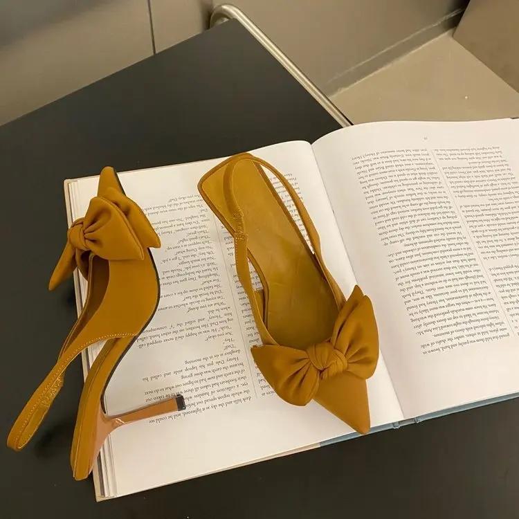 Women Shoes 2026 Summer New Butterfly Knot Women Slingbacks Heels Shoes Sexy Dress Thin Heel Pointed Toe Ladies High Heels