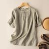 Literary Large-size Casual Cotton and Linen Short-sleeved T-shirt Women's Summer Solid Color Versatile Loose and Thin Design Crew Neck Top