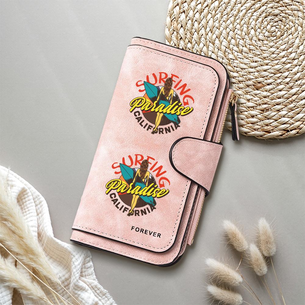 Surfing Paradise Print Long Wallet Fashion Large Capacity Multi Card Holder Purses