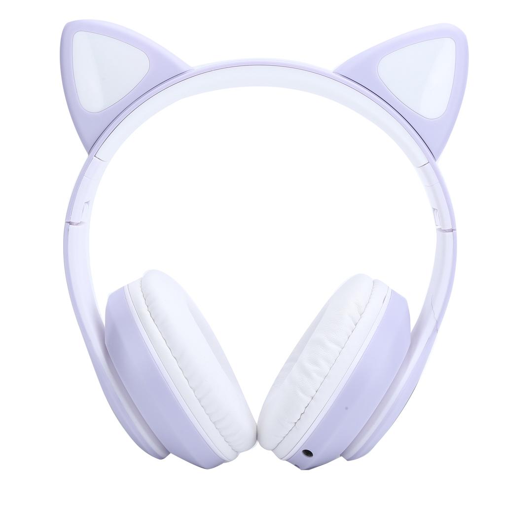 Bluetooth 5.0 Headphones Cat Ear LED Light Wireless Cute Headsets for Young PeoplePurple Cat Paw Pattern