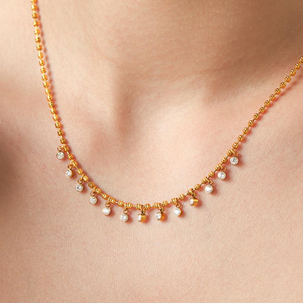 Light Luxury Zircon Necklace 18K Gold Plated Titanium Steel High-End Non-Fading Collarbone Chain for Women