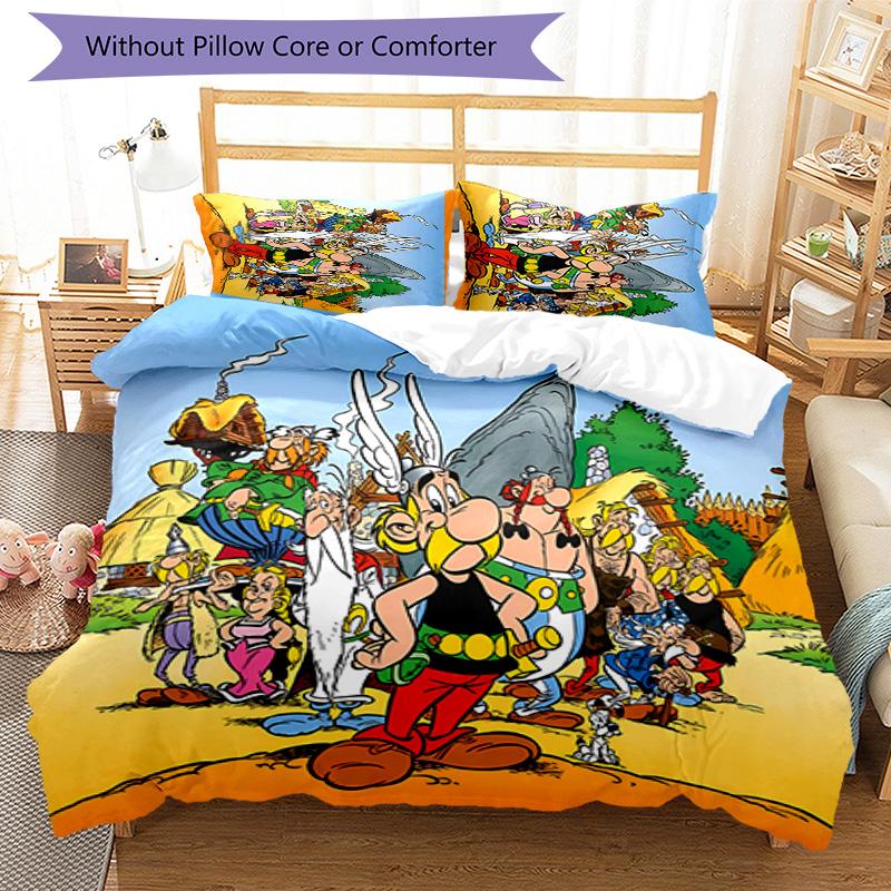 3-teiliges Bettwäscheset mit Asterix dem Gallier Bettbezugset enthält Bettbezug & Kissenbezüge, perfekte Ganzjahres-Schlafzimmerdekoration & Geschenk
