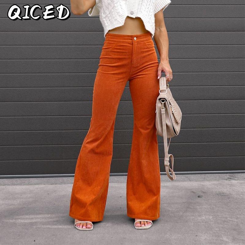 QICED Women's Fashion Casual Solid Color Print Pants & Capris
