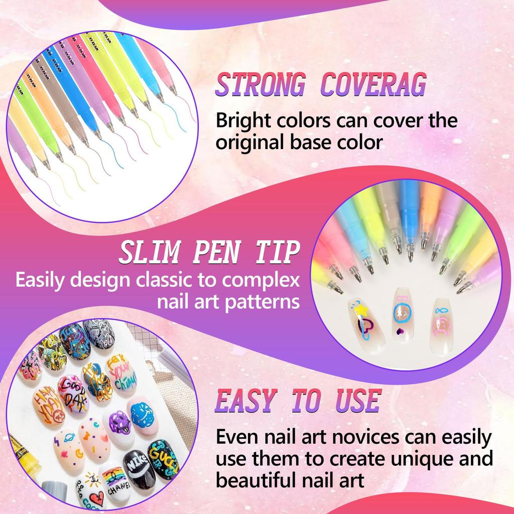 NAILSARTMARKER1mmDrawing Pen, Nail Painting Pen, DIY , Quick,drying, Colored Pen For Drawing Flowers And Outlining ,12 Colors36ml,
