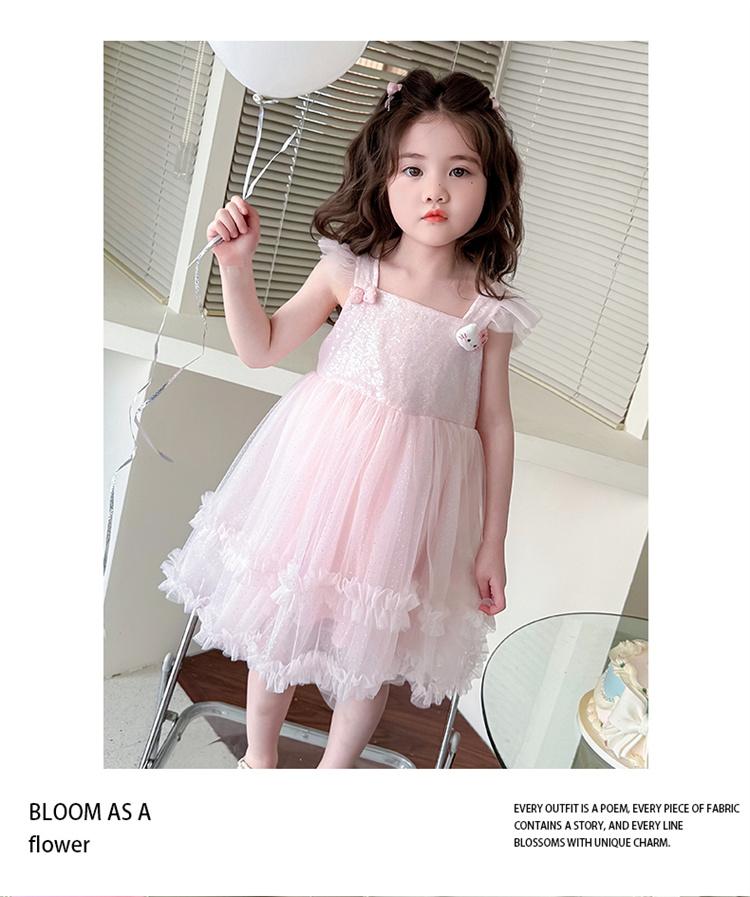 Children's dress, summer girls' camisole vest dress, stylish 2026 new style, flying sleeve sequined princess mesh dress