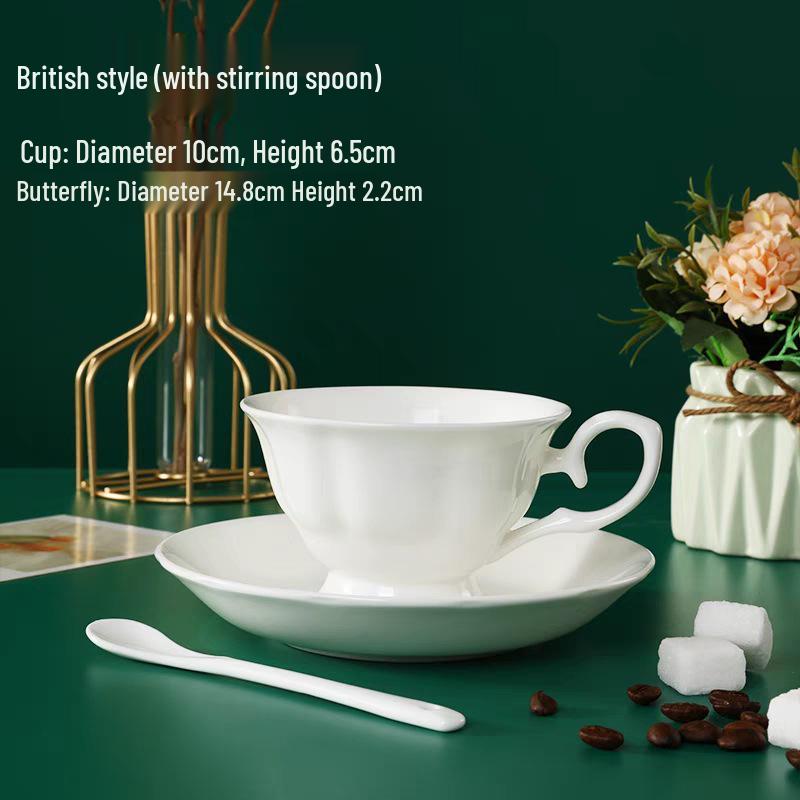 Nordic Style Bone China Coffee Set - Gold Trimmed Butterfly Design Cups (White).