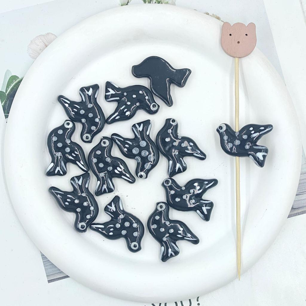 Hand-painted Ceramic Pigeon Beads - Small Bird Loose Beads for DIY Bracelet and Necklace Jewelry Accessories