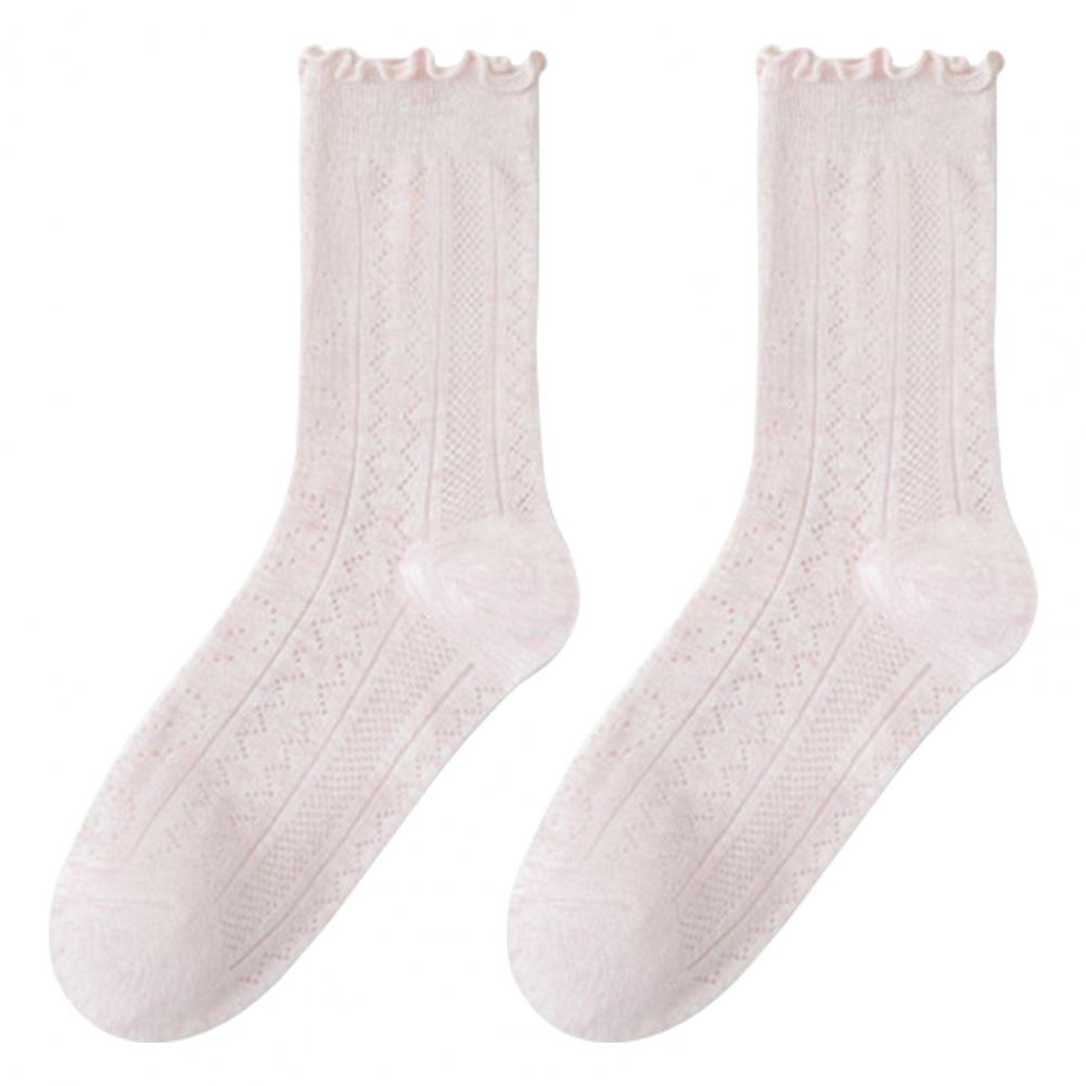 

1 Two-Piece Collection Female Summer Socks Mid-tube Thin Shirring Lace Anti-slip Cooling Single Color High Elasticity Sweat Absor Practical Use One Size розовый